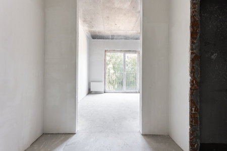 interior of the apartment without decoration in gray colors. rough finish