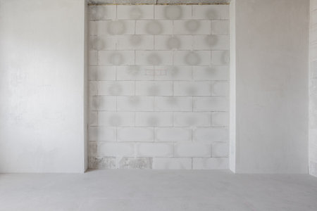 interior of the apartment without decoration in gray colors. rough finishの写真素材