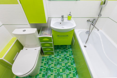 modern bathroom room with toilet and washing machineの写真素材