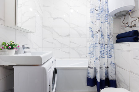modern bathroom room with toilet and washing machine