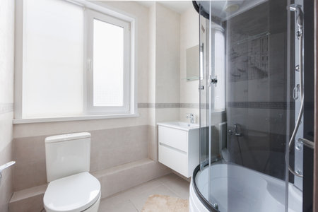 modern bathroom room with toilet and washing machine