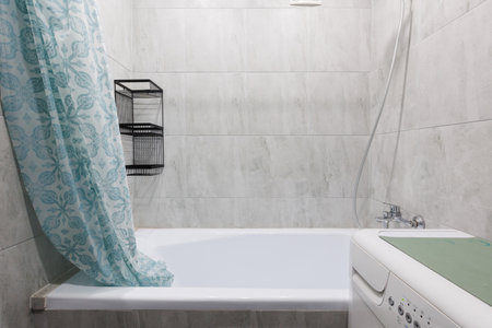 modern bathroom room with toilet and washing machine