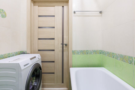 modern bathroom room with toilet and washing machine