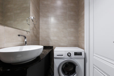 modern bathroom room with toilet and washing machine
