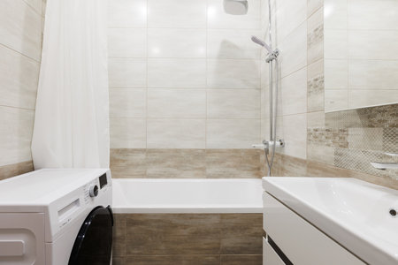 modern bathroom room with toilet and washing machine
