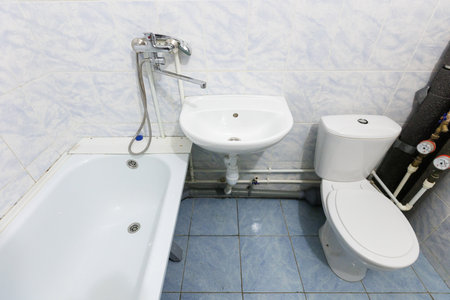 modern bathroom room with toilet and washing machineの写真素材