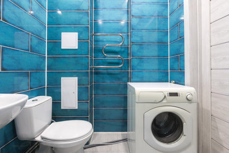 modern bathroom room with toilet and washing machine