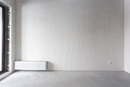 interior of the apartment without decoration in gray colors. rough finishの写真素材