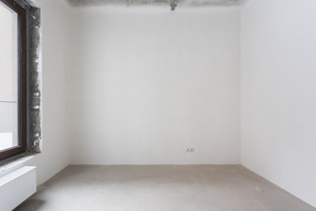 interior of the apartment without decoration in gray colors. rough finishの写真素材