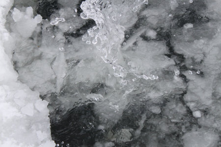 ice on the river in winter, close-up, macro photoの写真素材