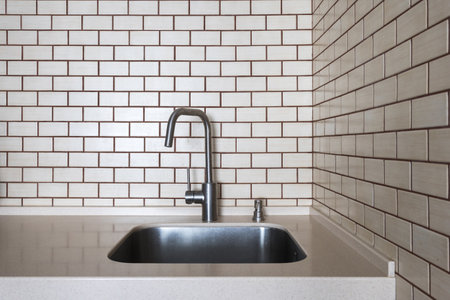 kitchen faucet on a stylish metal sinkの写真素材
