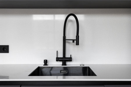 kitchen faucet on a stylish metal sinkの写真素材