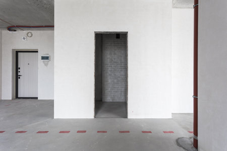 interior of the apartment without decoration in gray colorsの写真素材