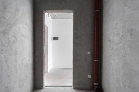 interior of the apartment without decoration in gray colorsの写真素材
