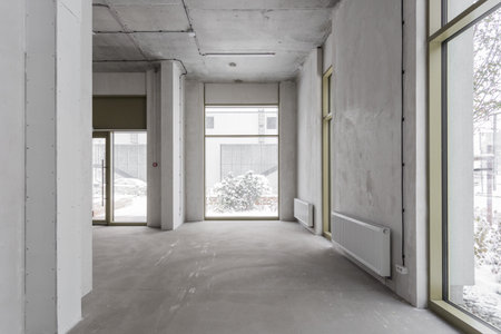 interior of the apartment without decoration in gray colorsの写真素材