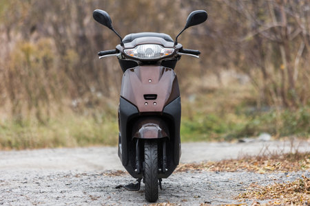 scooter of classic design with rounded shapes with a trunk for transporting things