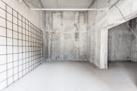 interior of the apartment without decoration in gray colorsの写真素材