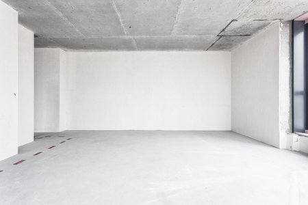 interior of the apartment without decoration in gray colorsの写真素材