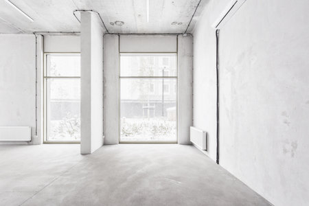 interior of the apartment without decoration in gray colorsの写真素材