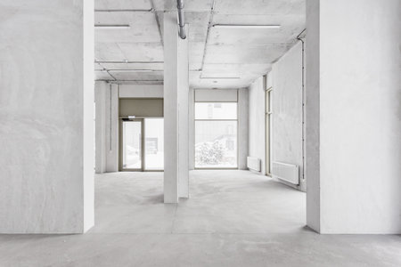 interior of the apartment without decoration in gray colorsの写真素材