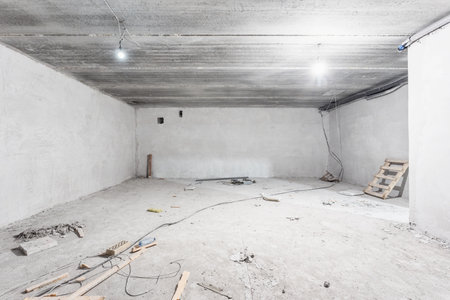 interior of the apartment without decoration in gray colorsの写真素材