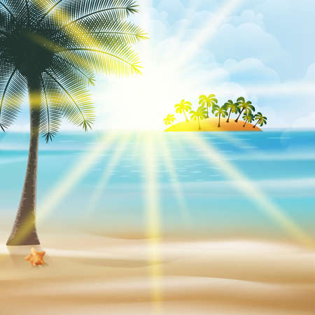 Seaside view poster with palm trees.のイラスト素材