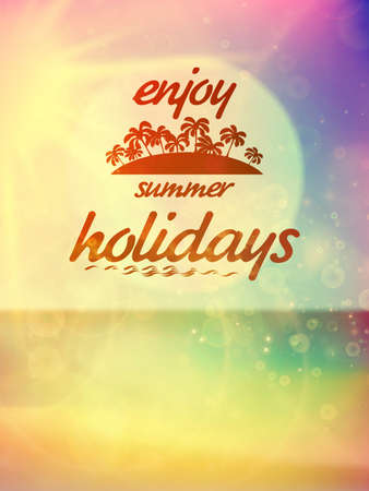 Beautiful seascape and sun on blue sky background. EPS10のイラスト素材