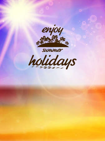 Beautiful seascape and sun on blue sky background  EPS10のイラスト素材