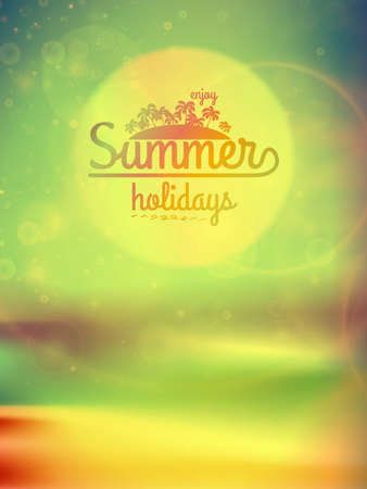 Summer holidays typography background with sun, sea and sky のイラスト素材