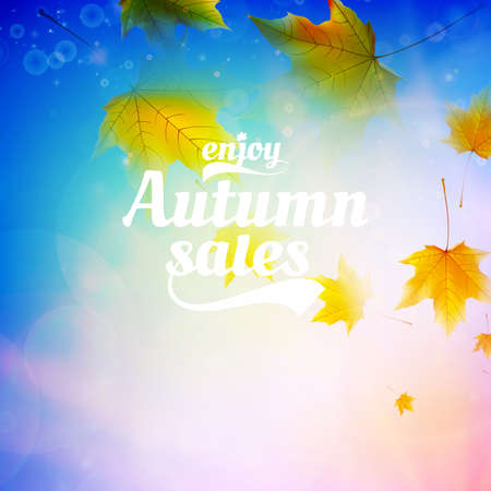 Autumn sale realistic Leaves typography poster  のイラスト素材
