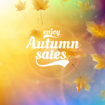 Autumn sale realistic Leaves typography poster  のイラスト素材
