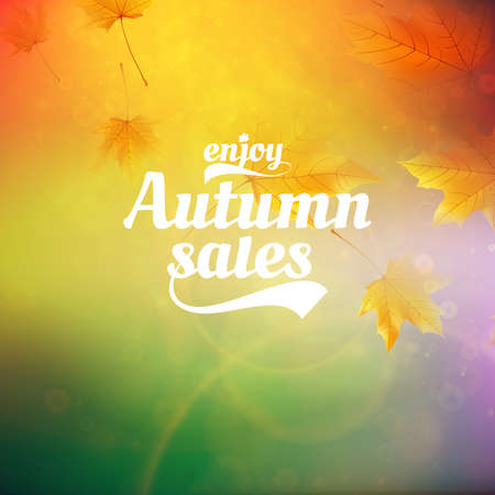 Autumn sale realistic Leaves typography poster  のイラスト素材