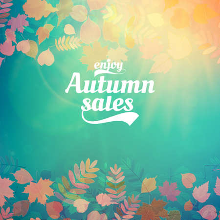 Autumn sale realistic Leaves typography poster  のイラスト素材