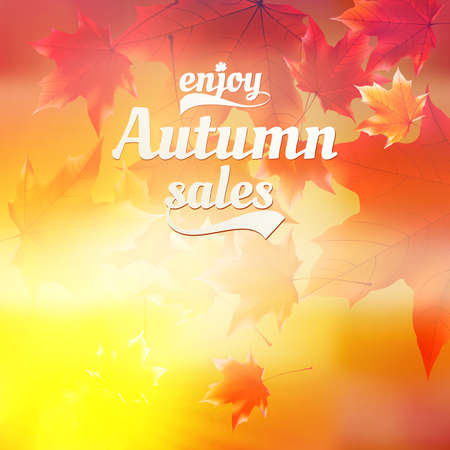 Autumn sale realistic Leaves typography poster  のイラスト素材