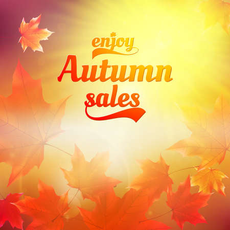 Autumn sale realistic Leaves typography poster  のイラスト素材