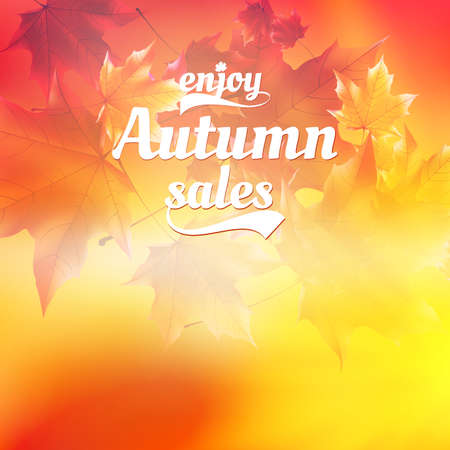 Autumn sale realistic Leaves typography poster  のイラスト素材