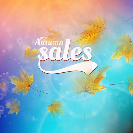 Autumn sale realistic Leaves typography poster  のイラスト素材