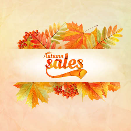 Autumn sale poster with leaves on a old paper  EPS10のイラスト素材