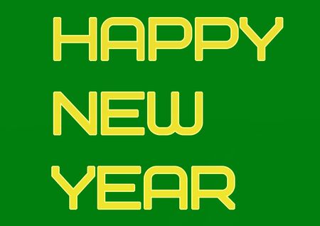 Greeting Card Design Template. Vector illustration of christmas background. Happy New Year lettering in cyberpunk style. On a green backgroundの写真素材