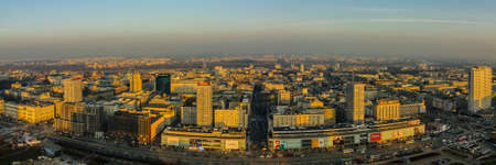 WARSAW, POLAND - DEC. 27, 2017: beautiful panoramic view of the modern city. Central Street. shopping centers. residential quarters. urban skyline. evening timeのeditorial素材