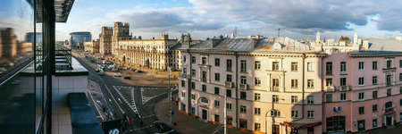 MINSK, BELARUS - SEPT. 28, 2017: beautiful panoramic side view of the station square and Bobruisk...