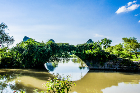 Karst mountains and rural scenery in summerの写真素材