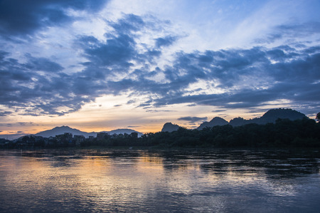 The sunrise scenery at lijiang lake, China.の写真素材
