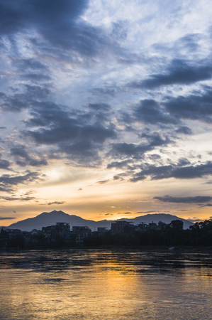 The sunrise scenery at lijiang lake, China.の写真素材