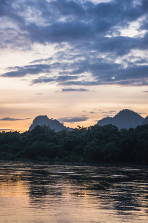 The sunrise scenery at lijiang lake, China.の写真素材