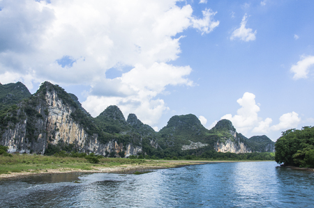 Li River scenery and karst mountains landscape, Guilin, Chinaの写真素材