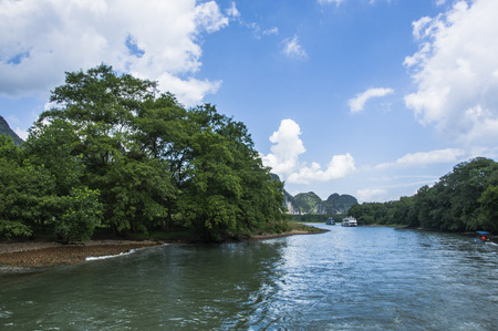 Li River scenery and karst mountains landscape, Guilin, Chinaの写真素材