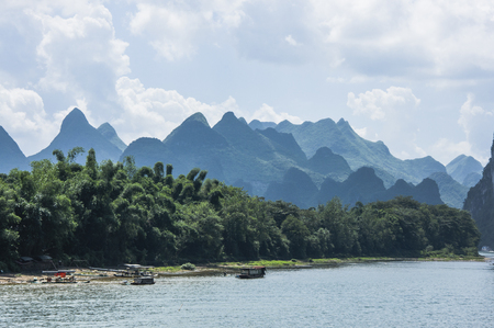 Li River scenery and karst mountains landscape, Guilin, Chinaの写真素材