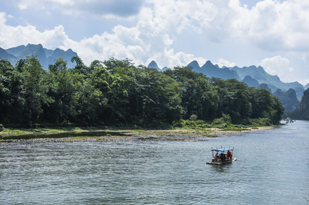 Li River scenery and karst mountains landscape, Guilin, Chinaの写真素材