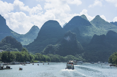 Li River scenery and karst mountains landscape, Guilin, Chinaの写真素材